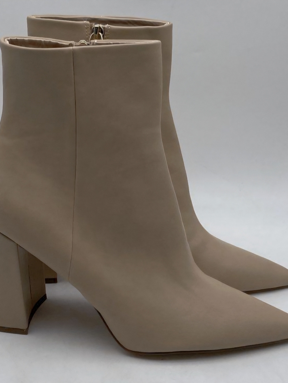 Mango Beige Pointed Toe Block Heel Ankle Boots - Picture 4 of 5